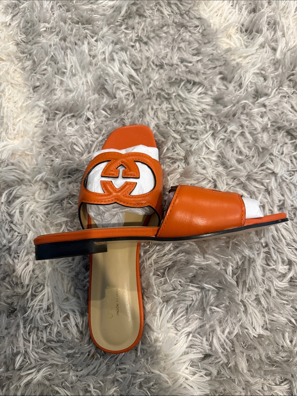 Gucci Orange Leather GG Slide Sandals (1) - Picture 6 of 6